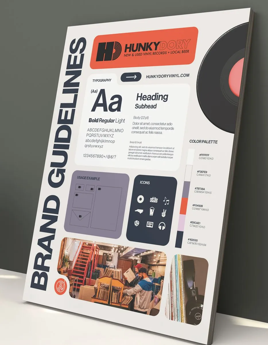 The Hunky Dory brand guidelines: logo, typography, icons, colour palette and photography