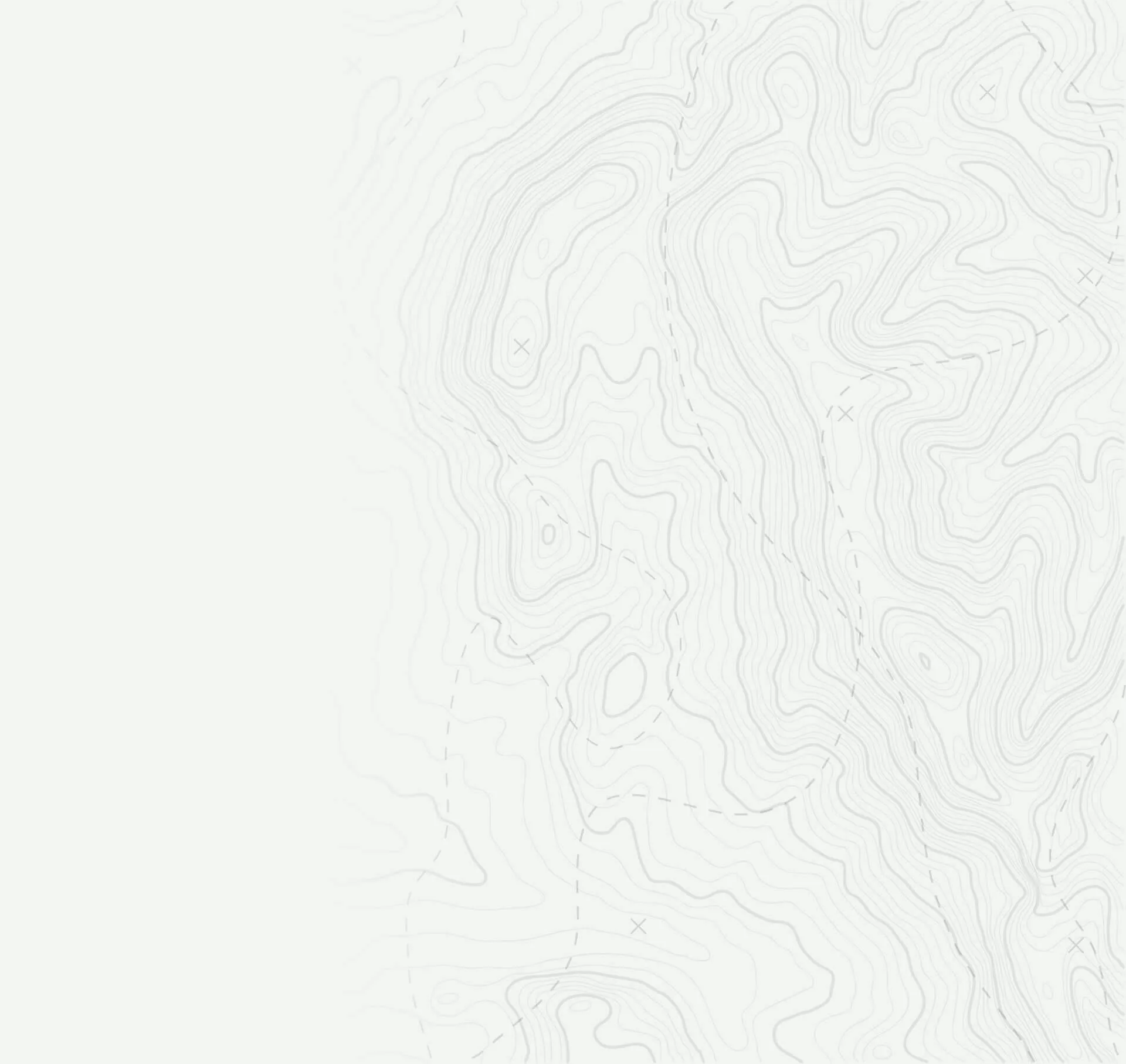 Pale grey topographic contour lines with dashed trails